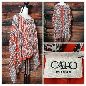 Cato Top Plus Size 18 20W Handkerchief Hem Kaftan Sheer Tank Liner Split Back